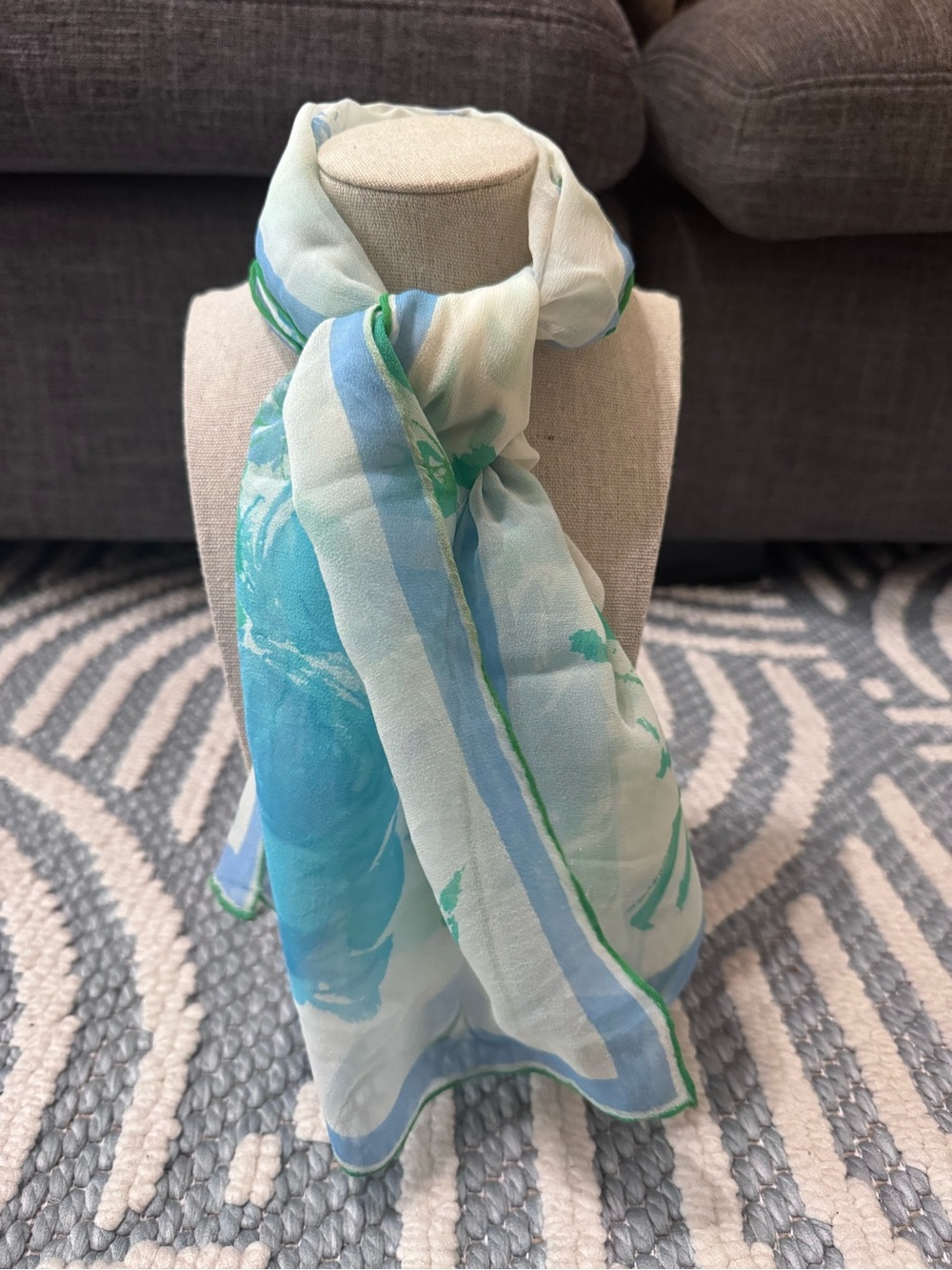 Vintage 100% Silk Abstract Floral Scarf Pastel 14x39